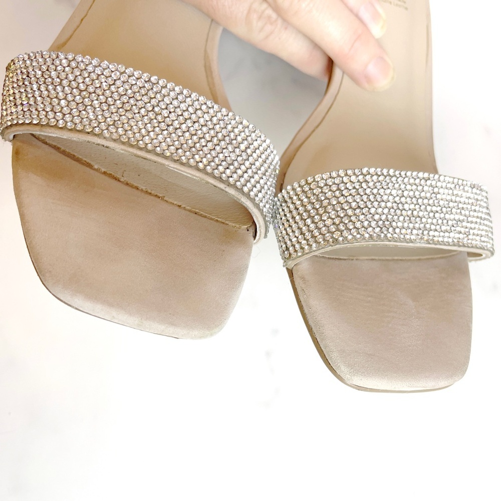 Aldo Kedeaviel Strappy Heeled OpenToe Sandals Metallic Silver Rhinestone Beige 5 - Picture 9 of 11